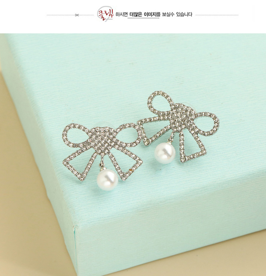 Fashion Silver Color Alloy Diamond Bow Earrings,Stud Earrings