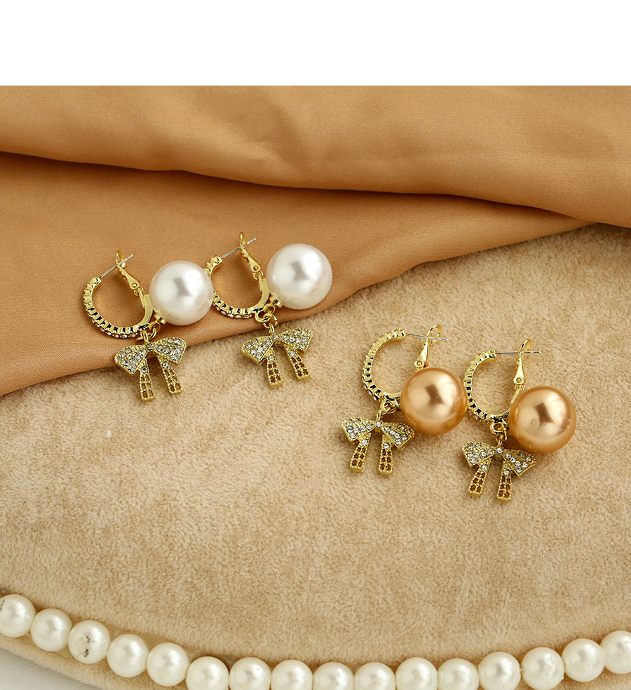 Fashion Champagne Alloy Diamond Bow And Pearl Earrings,Hoop Earrings