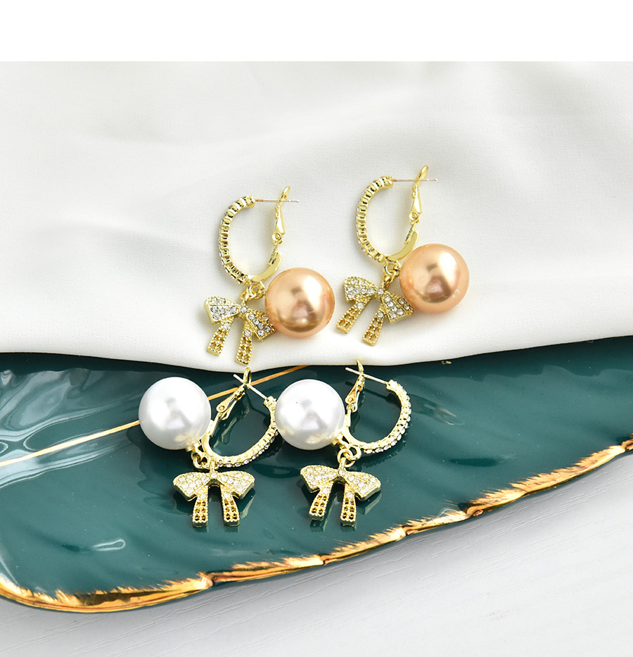 Fashion White Alloy Diamond Bow And Pearl Earrings,Hoop Earrings