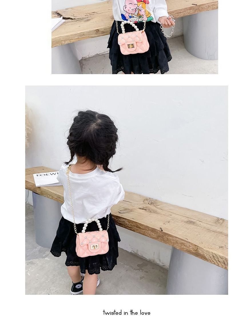 Fashion Pink Rhinestone Silicone Check Pearl Handheld Diagonal Bag,Shoulder bags