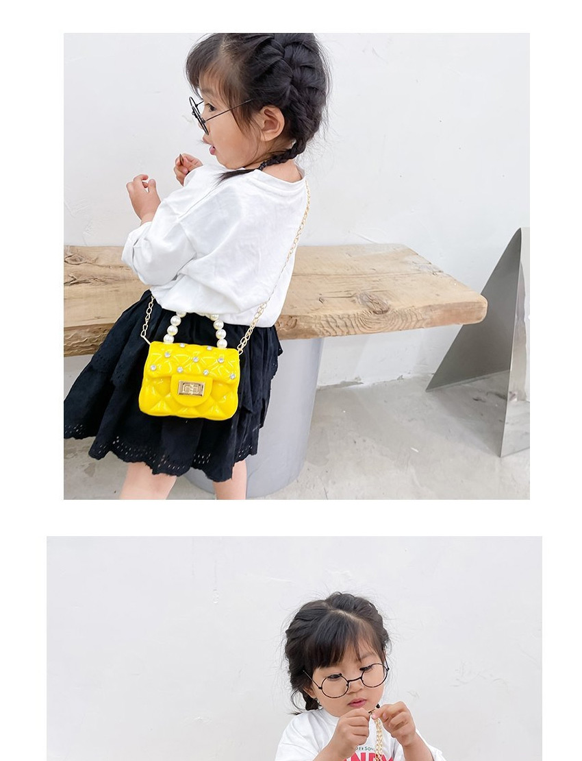 Fashion Yellow Rhinestone Silicone Check Pearl Handheld Diagonal Bag,Shoulder bags