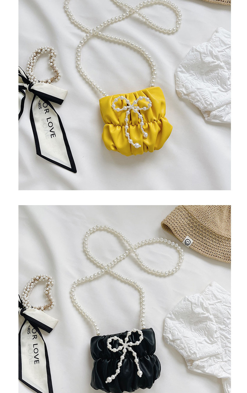Fashion Yellow Pu Pleated Bow Pearl Diagonal Bag,Shoulder bags