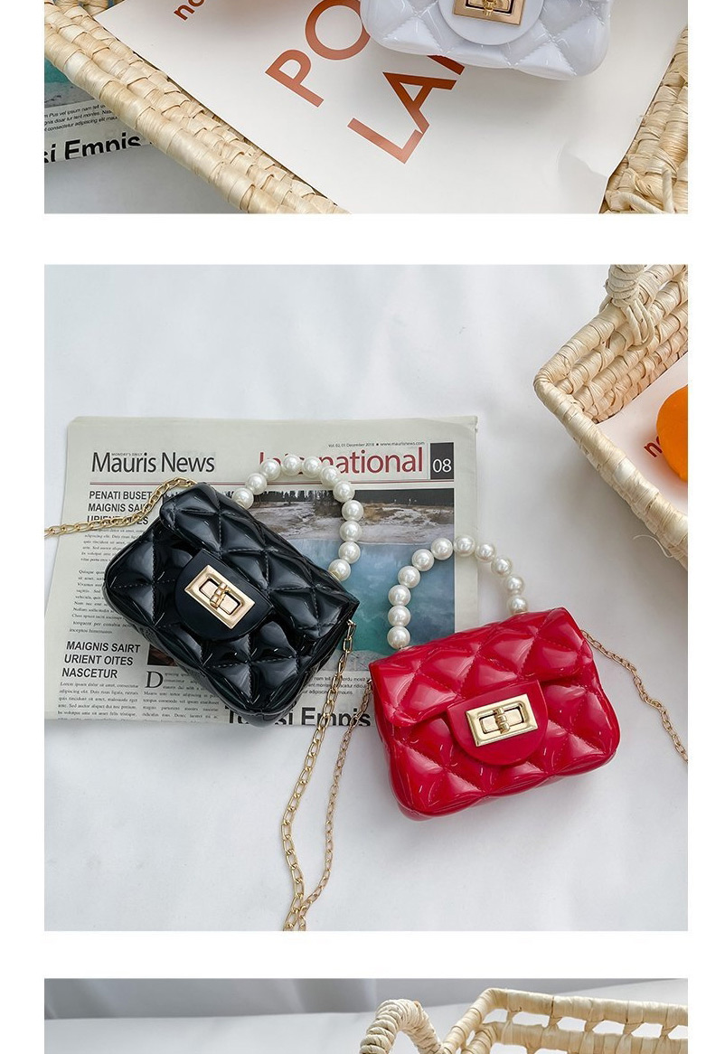Fashion Red Silicone Check Pearl Handheld Diagonal Bag,Shoulder bags