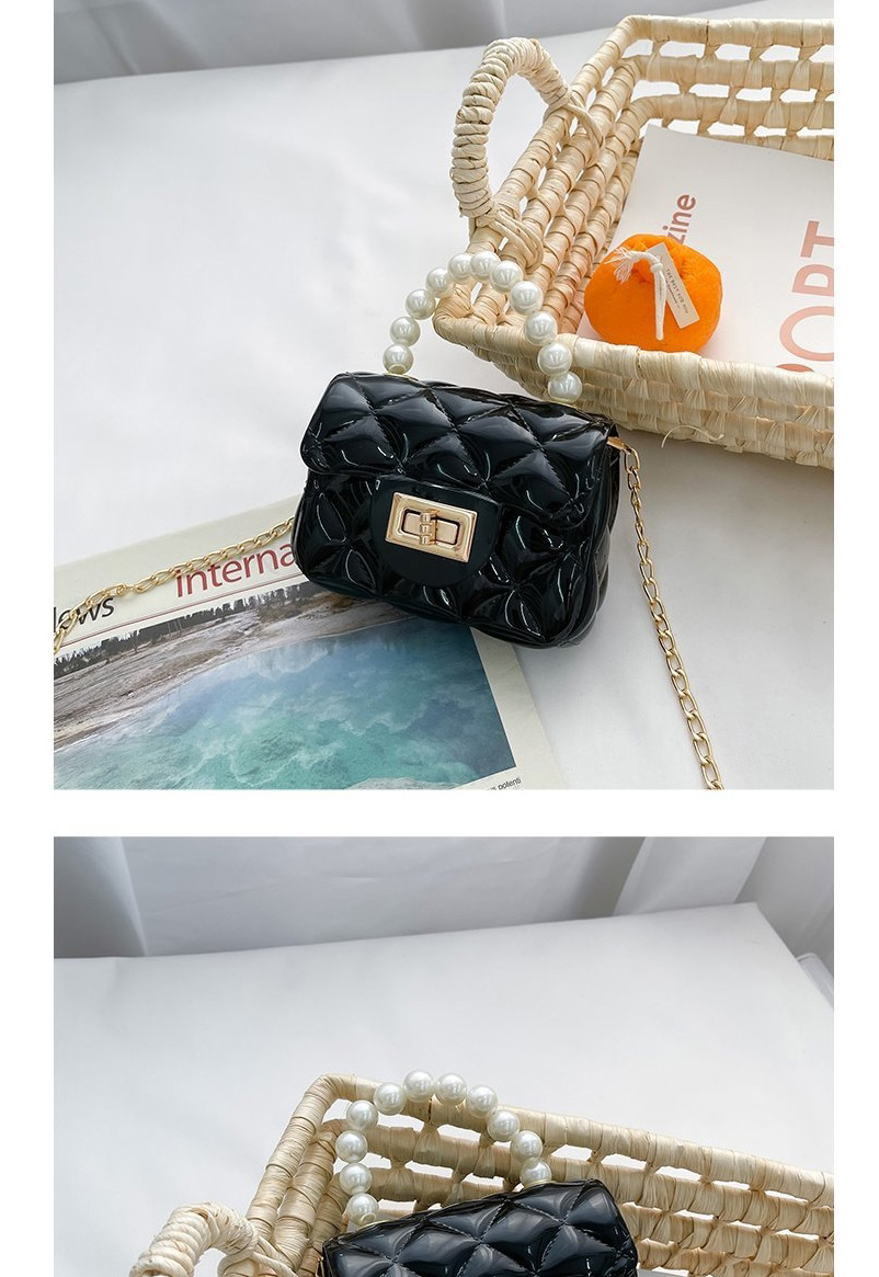 Fashion Black Silicone Check Pearl Handheld Diagonal Bag,Shoulder bags