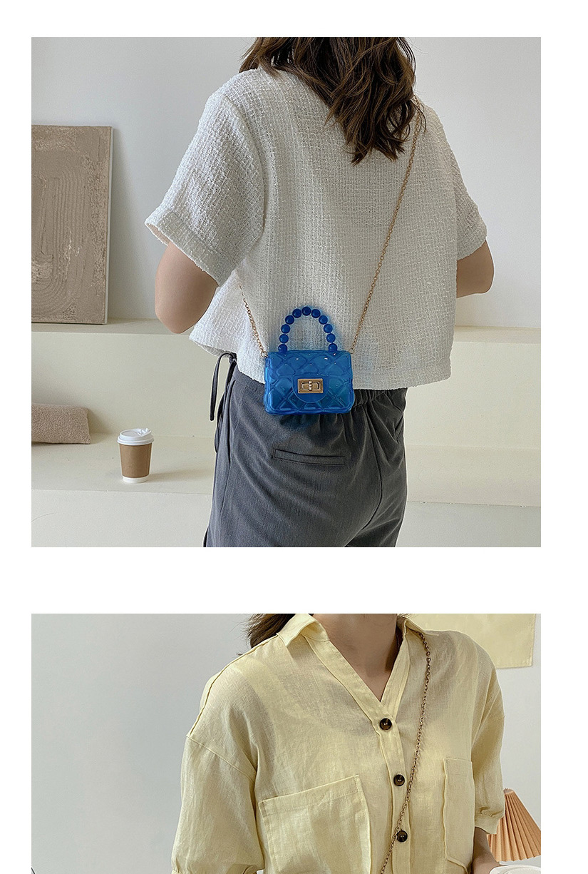 Fashion Blue Transparent Checkered Chain Silicone Bag,Shoulder bags