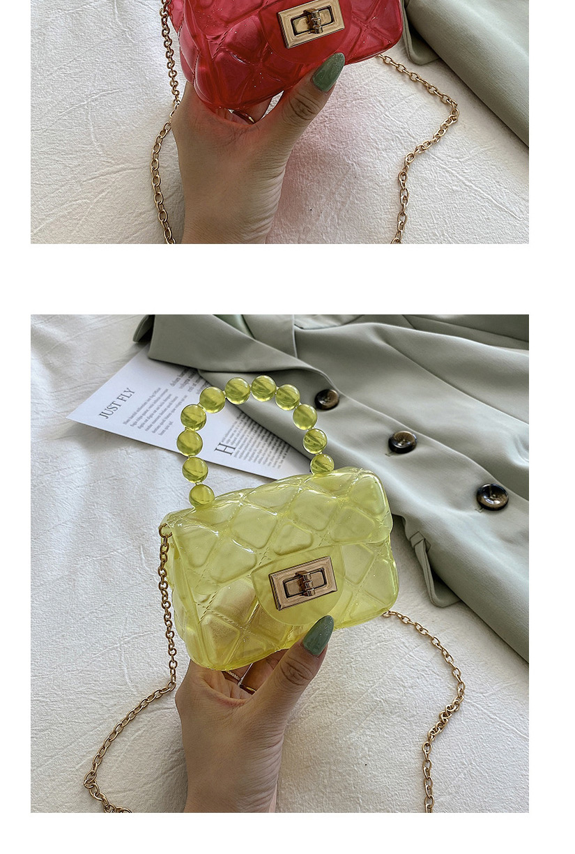Fashion Yellow Transparent Checkered Chain Silicone Bag,Shoulder bags
