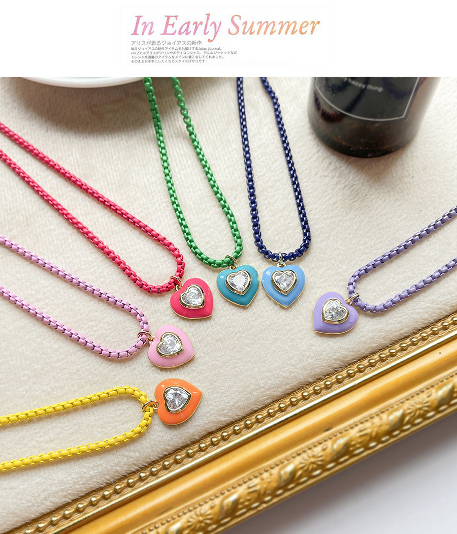 Fashion Purple Copper Inlaid Zircon Drop Oil Love Necklace,Necklaces