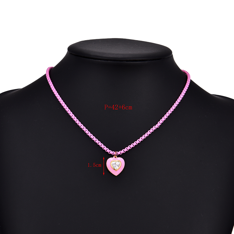 Fashion Pink Copper Inlaid Zircon Drop Oil Love Necklace,Necklaces
