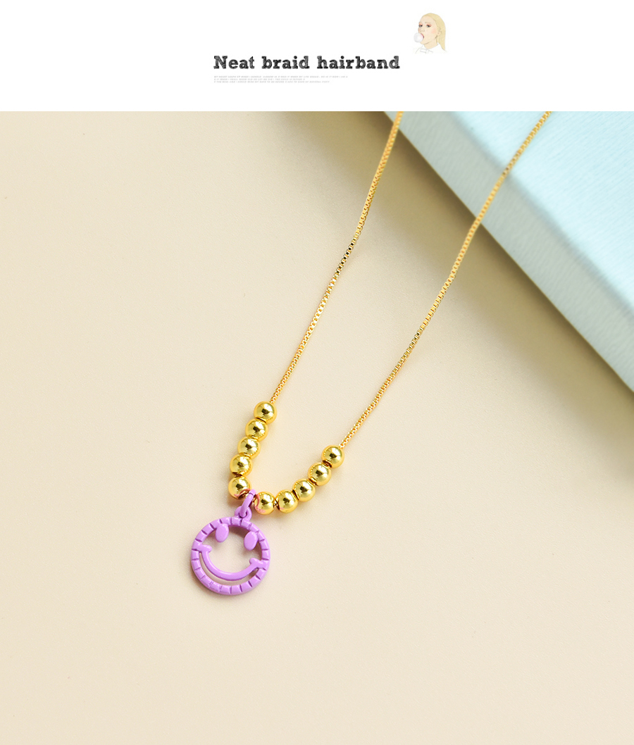 Fashion Pink Copper Drop Oil Smiley Face Beaded Necklace,Necklaces