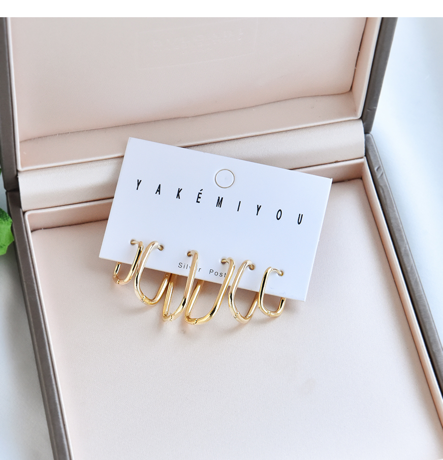 Fashion Gold 6-piece Copper Square Ear Studs Set,Earrings