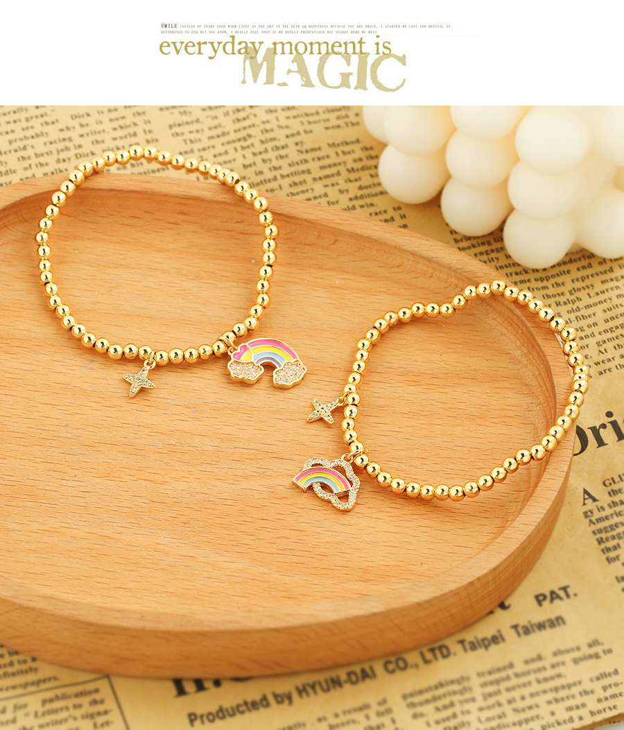 Fashion Gold Copper Inlaid Zircon Beaded Rainbow Bracelet,Bracelets