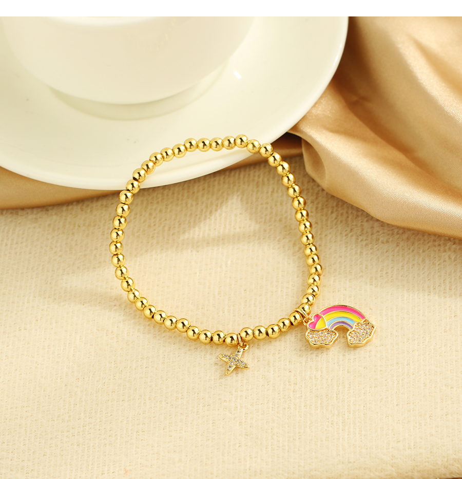 Fashion Gold Copper Inlaid Zircon Beaded Rainbow Bracelet,Bracelets