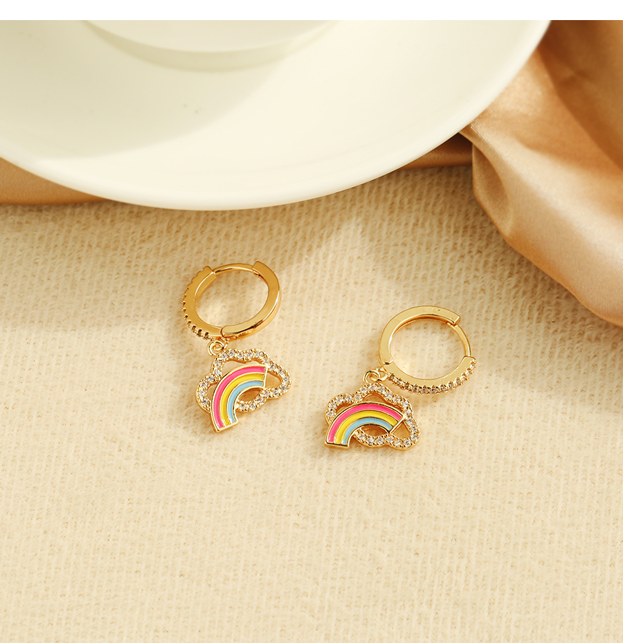 Fashion Gold Copper Inlaid Zircon Rainbow Stud Earrings,Earrings
