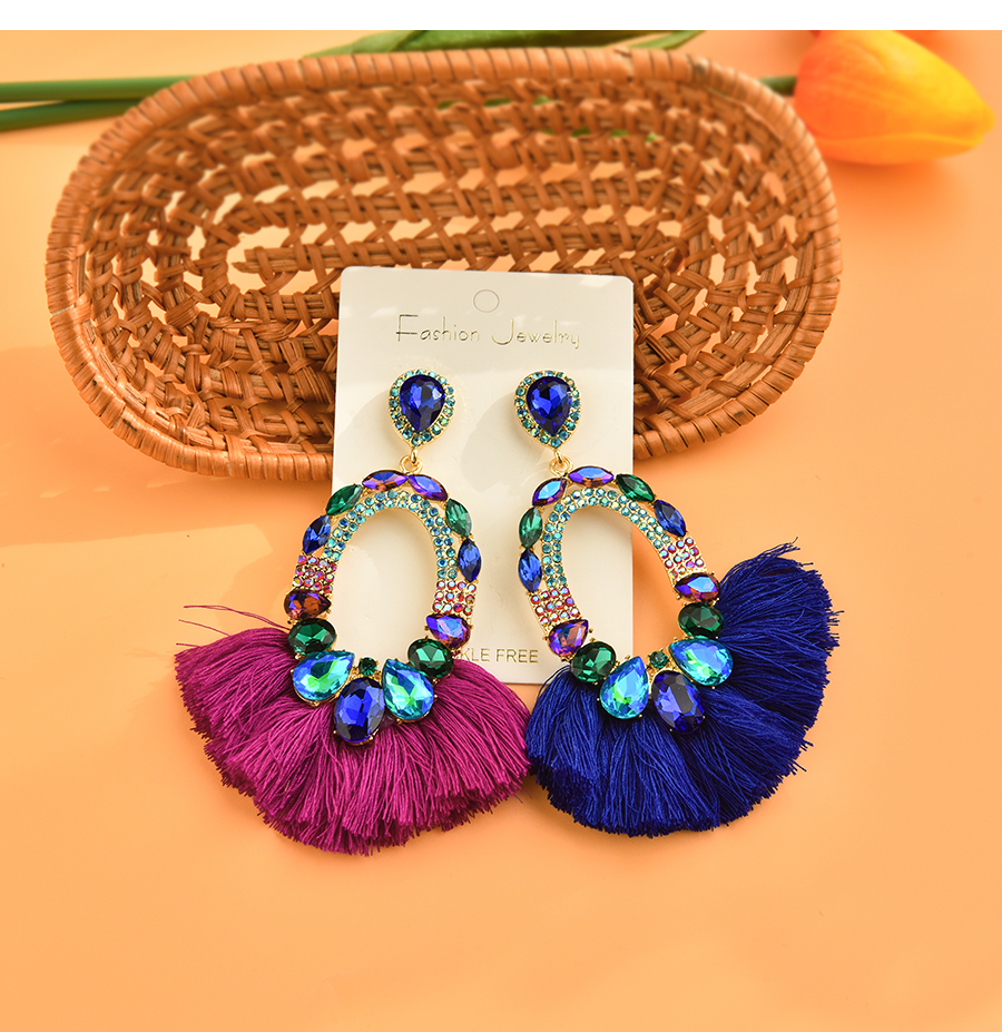 Fashion Blue+purple Alloy Diamond Drop Tassel Stud Earrings,Stud Earrings