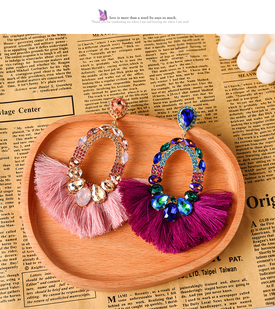 Fashion Purple Alloy Diamond Drop Tassel Stud Earrings,Stud Earrings