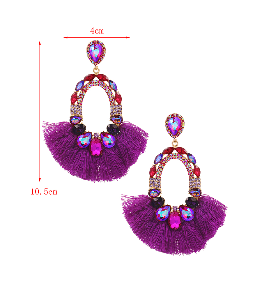 Fashion Pink Alloy Diamond Drop Tassel Stud Earrings,Stud Earrings