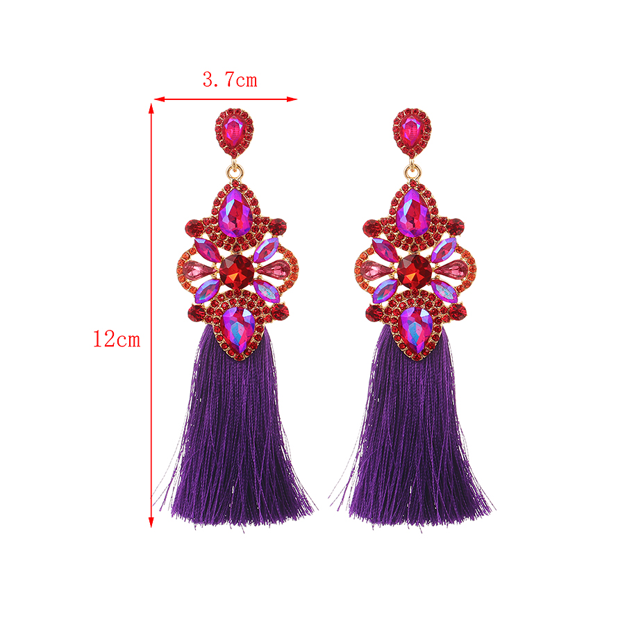 Fashion Purple Alloy Diamond Drop Tassel Stud Earrings,Stud Earrings