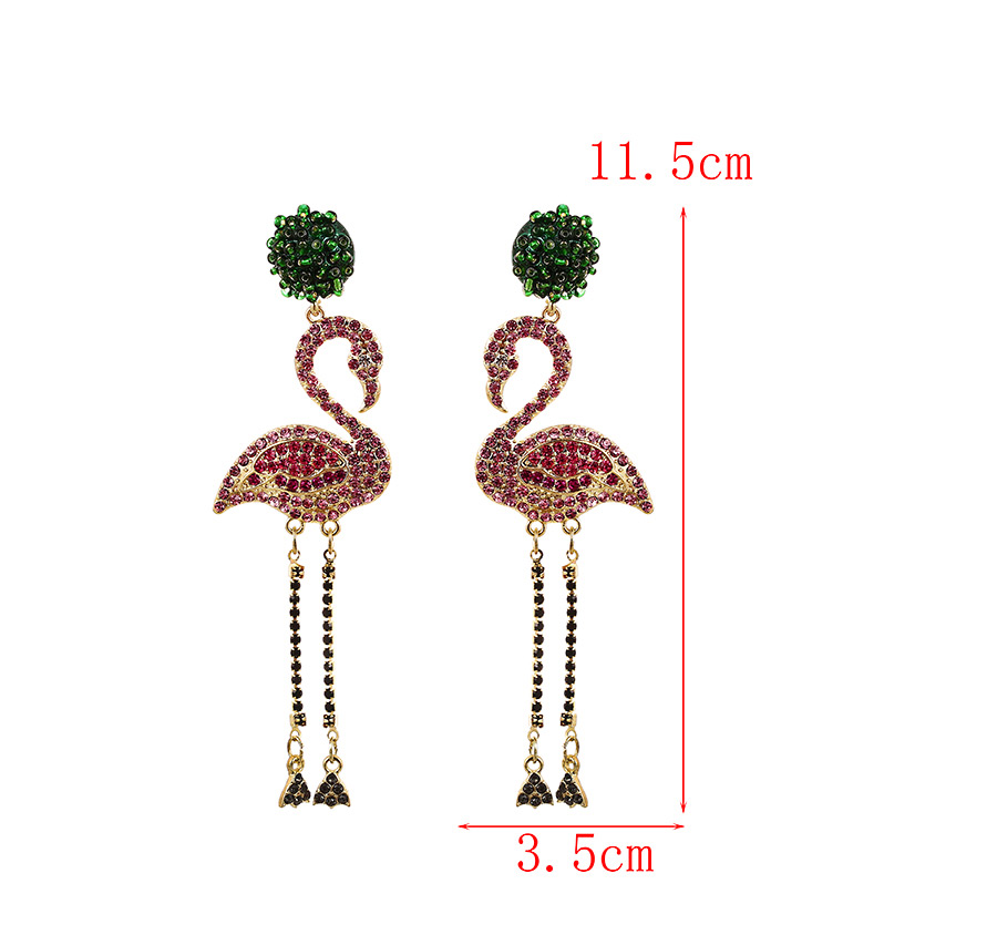 Fashion Pink Alloy Diamond-studded Flamingo Tassel Earrings,Drop Earrings