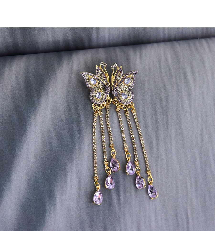 Fashion Red Alloy Diamond Butterfly Tassel Stud Earrings,Stud Earrings