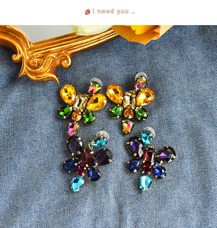 Fashion Purple Alloy Diamond-set Geometric Shape Ear Studs,Stud Earrings