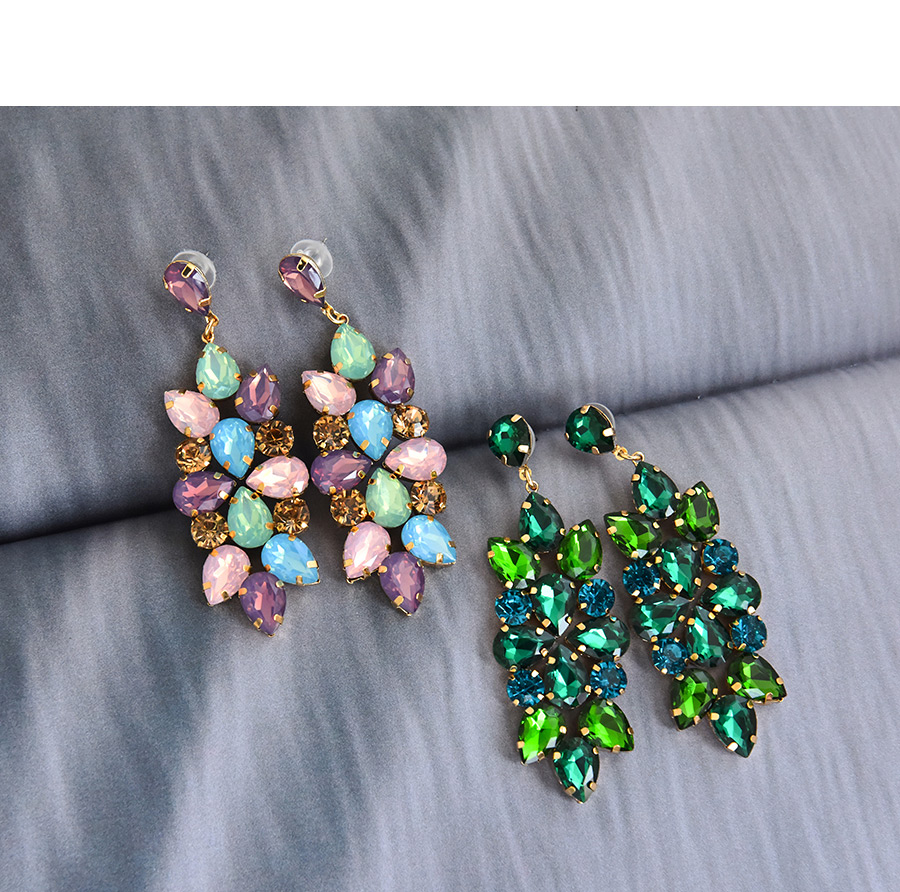 Fashion Green Alloy Diamond-set Geometric Shape Ear Studs,Stud Earrings