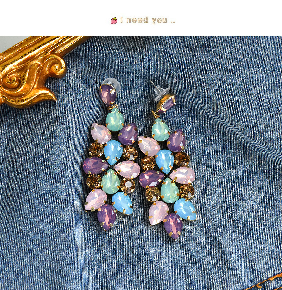 Fashion Pink Purple Alloy Diamond-set Geometric Shape Ear Studs,Stud Earrings