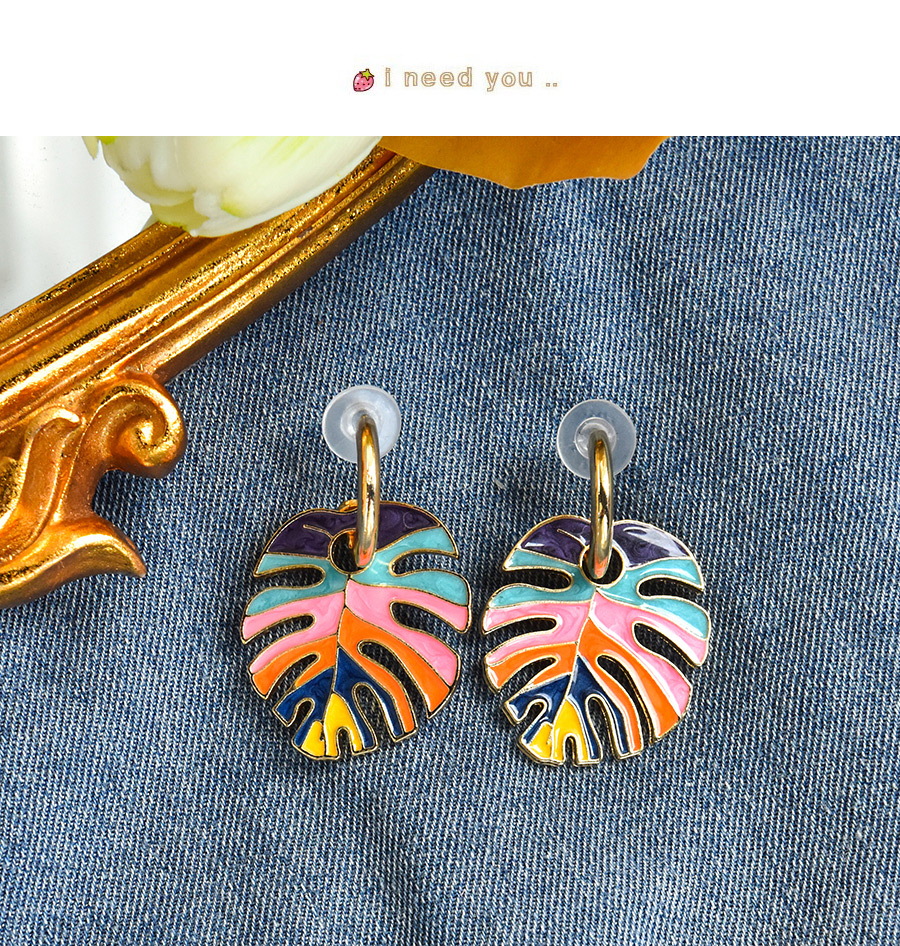 Fashion Color Alloy Oil Dripping Hollow Leaf Earrings,Stud Earrings