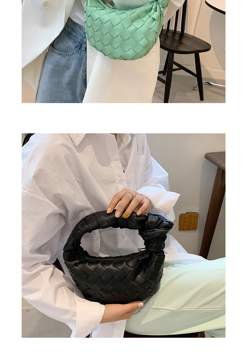 Fashion Dark Green Woven Croissant Portable Cloud Bag,Handbags