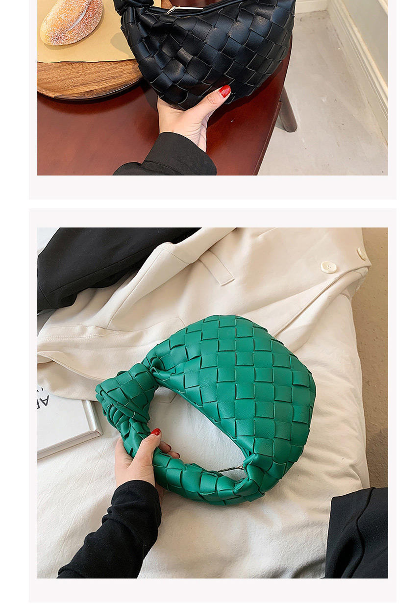 Fashion Green Woven Croissant Portable Cloud Bag,Handbags