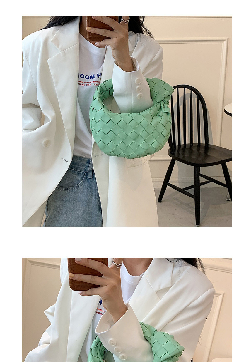 Fashion Dark Green Woven Croissant Portable Cloud Bag,Handbags