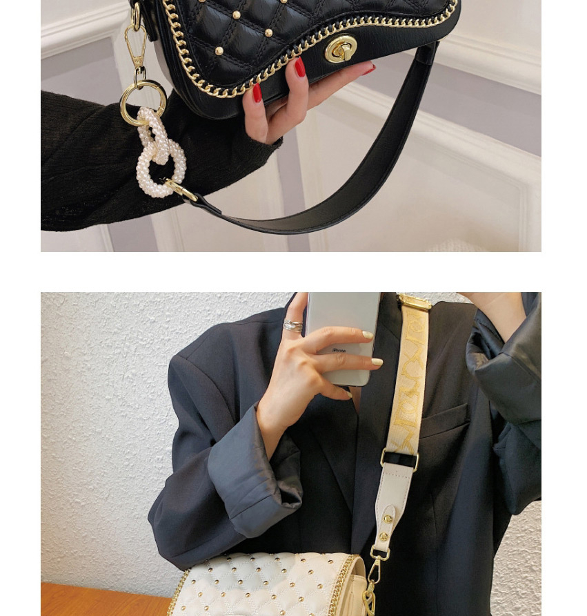 Fashion Creamy-white Lingge Embroidery Thread Rivet Messenger Bag,Shoulder bags