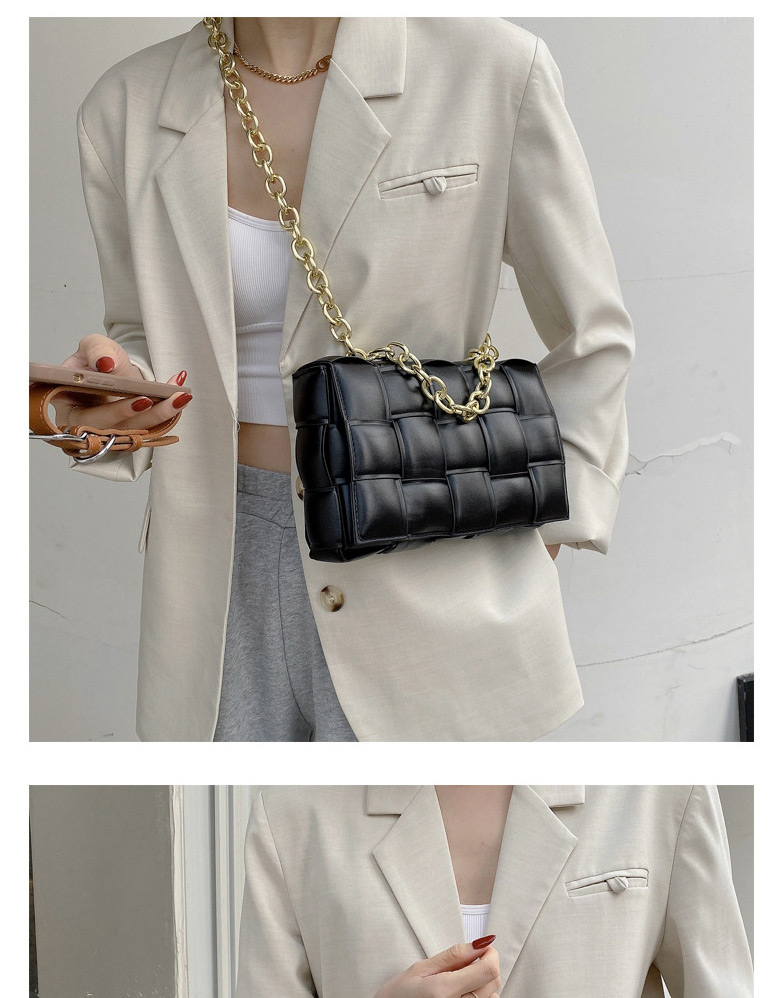 Fashion Black Checkered Braided Chain Crossbody Bag,Shoulder bags