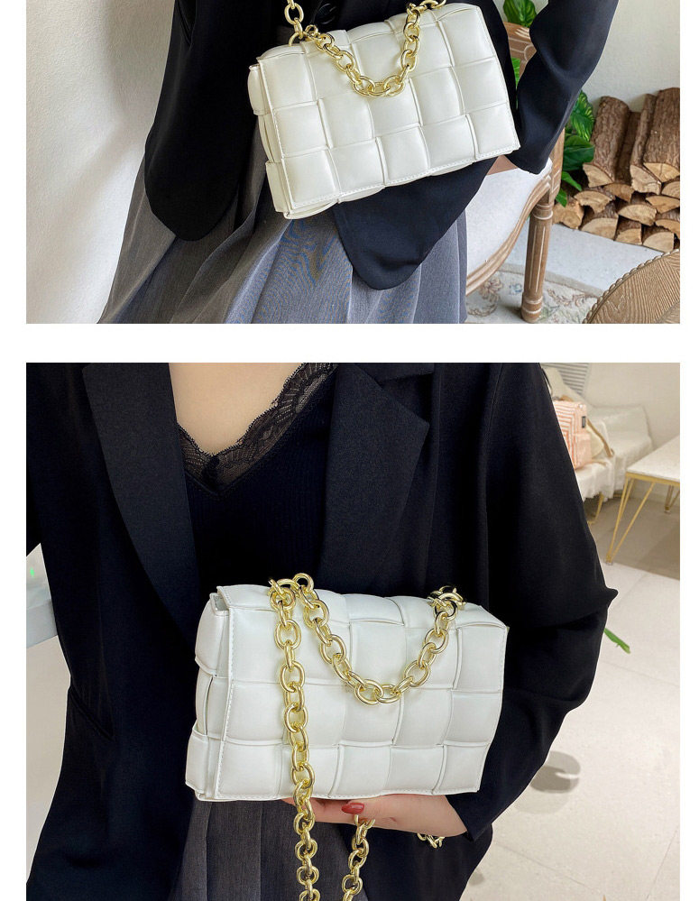 Fashion White Checkered Braided Chain Crossbody Bag,Shoulder bags