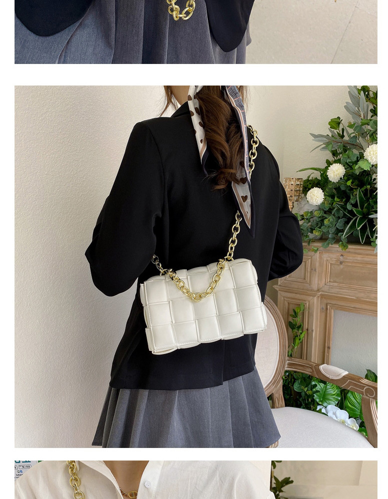 Fashion Black Checkered Braided Chain Crossbody Bag,Shoulder bags