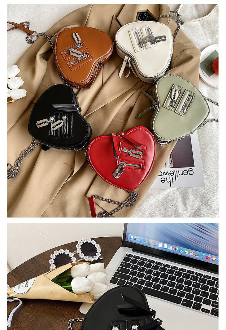 Fashion Light Brown Heart Multi-zip Crossbody Bag,Shoulder bags