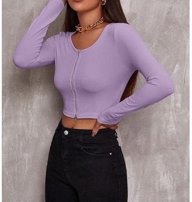 Fashion Purple Tight-fitting Zip Knit Top,Hair Crown
