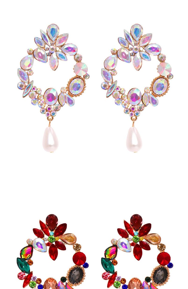 Fashion Color Alloy Diamond Pearl Tassel Geometric Stud Earrings,Stud Earrings