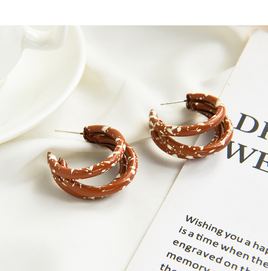 Fashion Brown Alloy Wave Point Multi-layer C-shaped Earrings,Stud Earrings