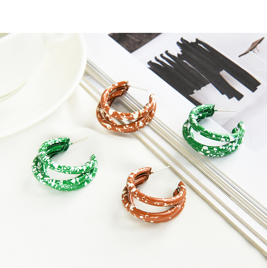 Fashion Green Alloy Wave Point Multi-layer C-shaped Earrings,Stud Earrings