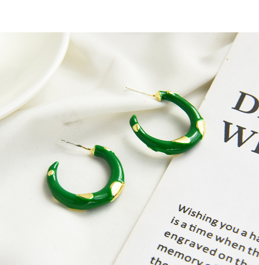Fashion Green Alloy Wave Point C-shaped Earrings,Hoop Earrings
