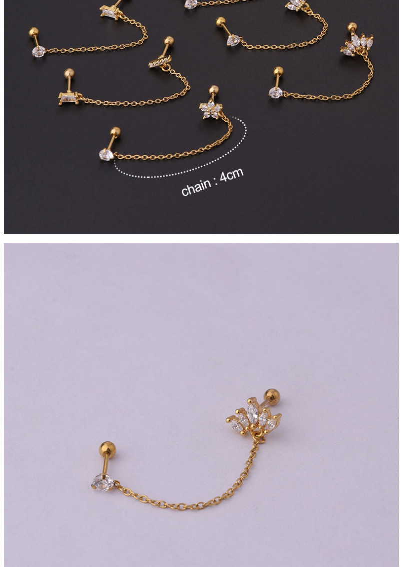 Fashion 6#gold Color Thin Rod Stainless Steel Double Pierced One-piece Piercing Earrings (1pcs),Ear Cartilage Rings & Studs