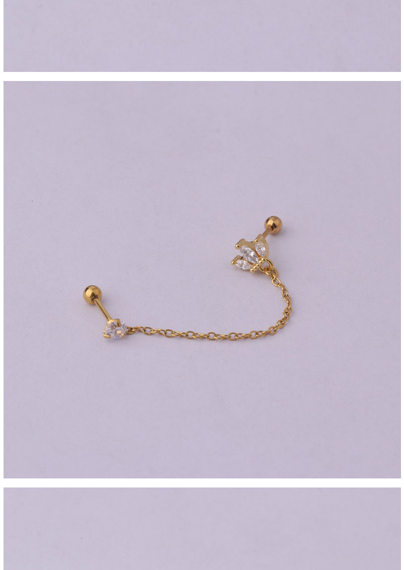 Fashion 5#gold Color Thin Rod Stainless Steel Double Pierced One-piece Piercing Earrings (1pcs),Ear Cartilage Rings & Studs