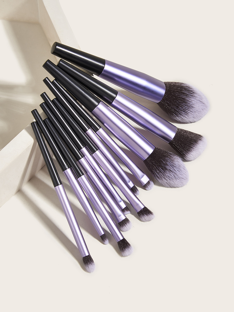 Fashion Black Purple 11 Makeup Brushes-long Tube-black And Purple,Beauty tools