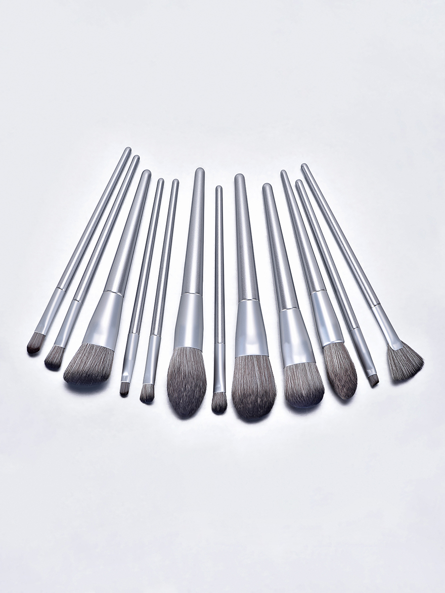 Fashion Silver 12 Makeup Brushes-horse Hair-silver,Beauty tools
