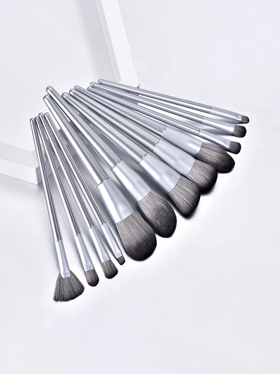 Fashion Silver 12 Makeup Brushes-horse Hair-silver,Beauty tools
