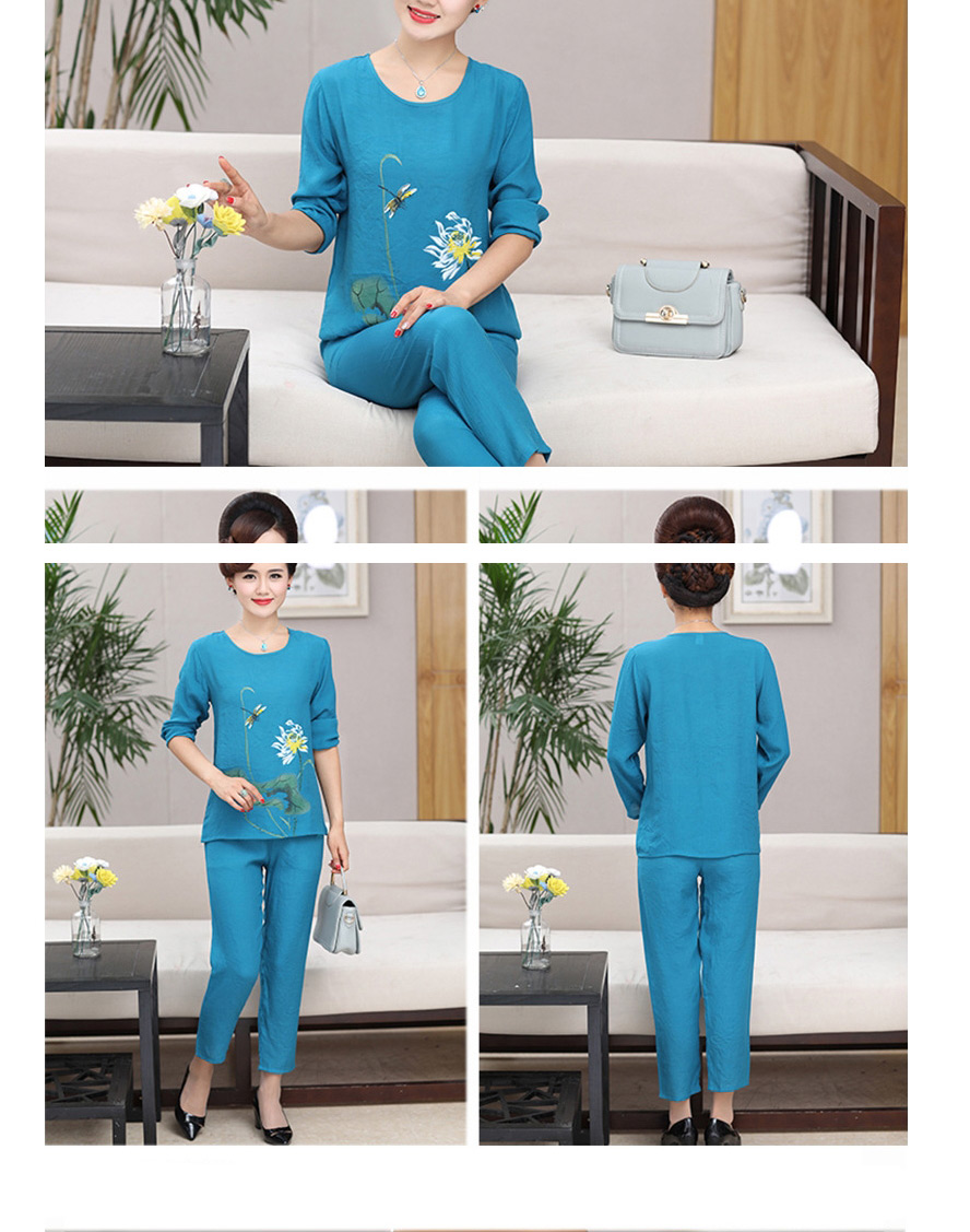 Fashion Purple Guihong Printed Round Neck Long-sleeved Pajamas And Trousers Pajama Set,Others