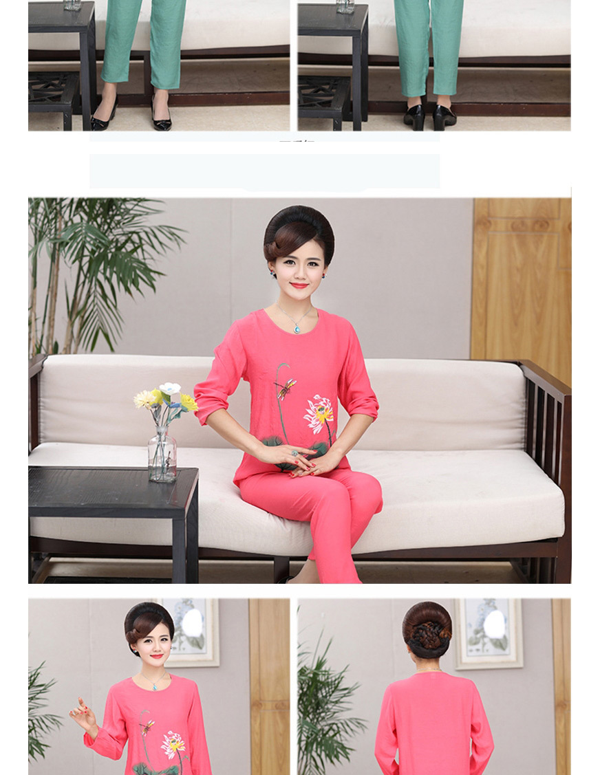 Fashion Bean Paste Printed Round Neck Long-sleeved Pajamas And Trousers Pajama Set,Others