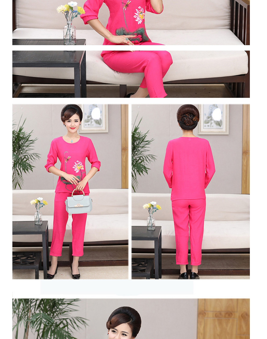 Fashion Pink Printed Round Neck Long-sleeved Pajamas And Trousers Pajama Set,Others