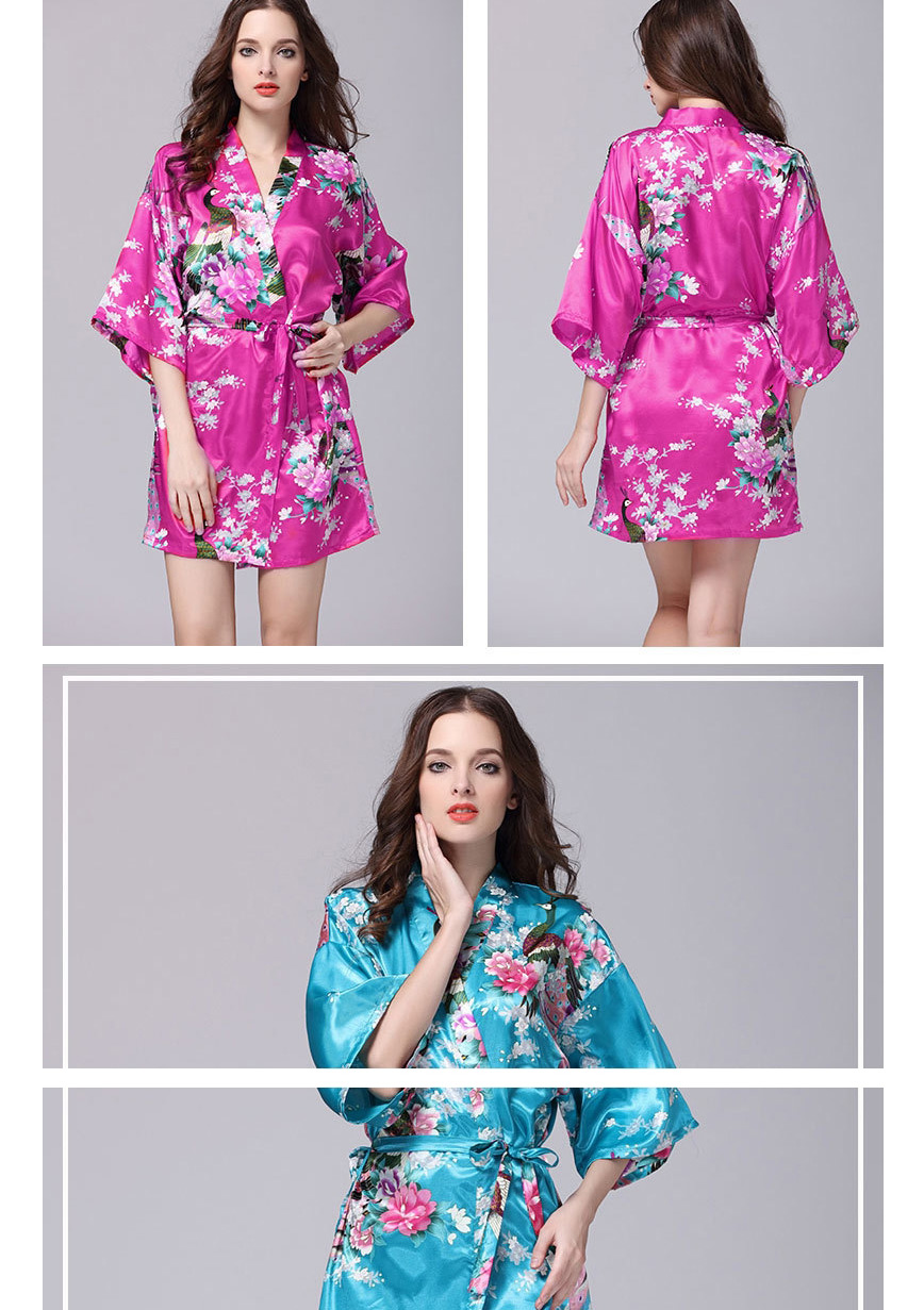 Fashion Gold Coloren Printed Lace Ice Silk Kimono Bathrobe,SLEEPWEAR & UNDERWEAR