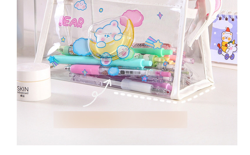 Fashion Red Flag Bear Cartoon Printing Quicksand Large Capacity Pencil Case,Pencil Case/Paper Bags